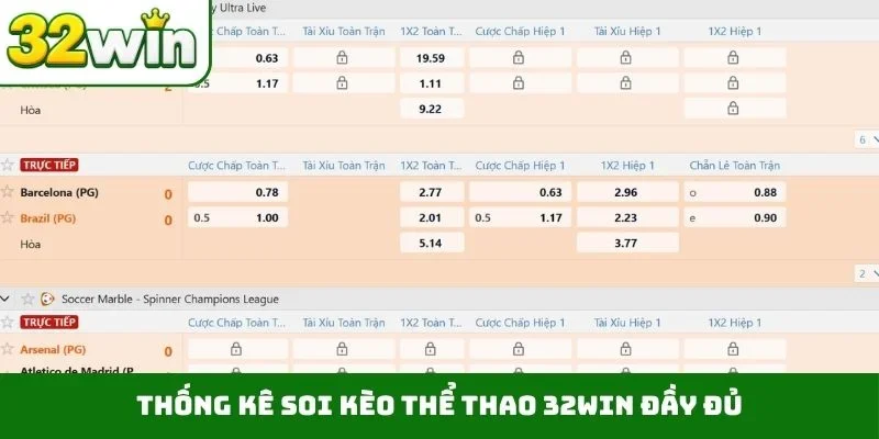 Thống kê soi kèo thể thao 32WIN đầy đủ